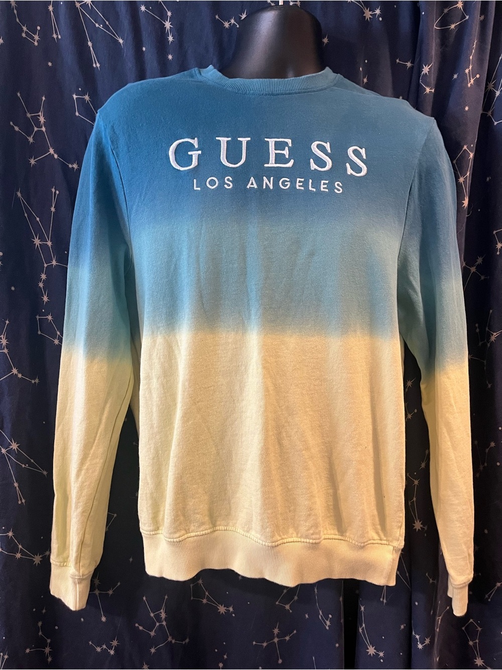 GUESS Ombre Blue to Cream Crewneck Sweatshirt